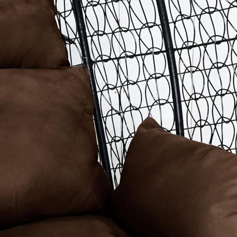 Image of HUMAIRA OUTDOOR FURNITURE Single Seater Swing Chair with Stand & Cushion Outdoor Indoor Balcony Garden Patio,Powder Coated Frame,UV Protected Wicker (Black+Dark Brown)