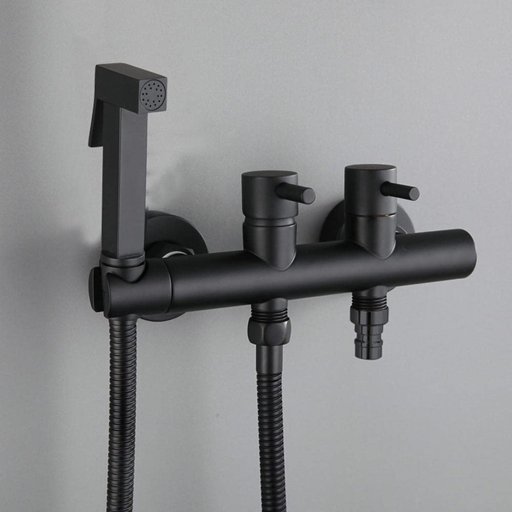 Zestaw bidetowy Spryskiwacz ręczny Czarny, podwójny uchwyt Bidet ciśnieniowy, gorący i zimny, wielofunkcyjny z uchwytem kranu Opryskiwacz toaletowy Zestaw prysznicowy do czyszczenia toalety w łazien