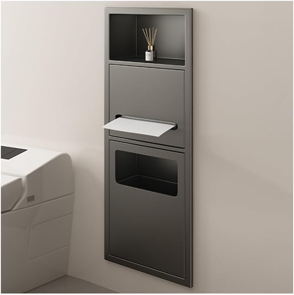 DJVHSRI Recessed Bathroom Niche with Waterproof Shower Shelf Built-in Trash Can Stainless Steel Space-Saving Organizer Caddy
