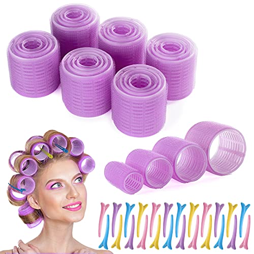 Jumbo Size Hair Roller Sets,Self Grip,Salon Hair Dressing Curlers,4 Size 24Pcs Hair Curlers Rollers Set with Travel Bag and 24Pcs Duckbill Clips for Long Medium Short Thick Hair DIY