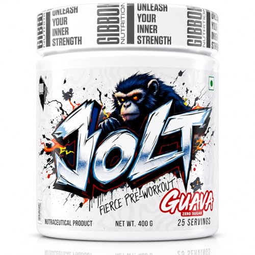 Image of GIBBON JOLT Fierce Pre-Workout 400g 25 Servings | 7000mg Citrulline, 5400mg Beta-Alanine, 300mg Caffeine, 1000mg Taurine | Zero Sugar, Vegetarian, Gluten Free | Guava Flavour