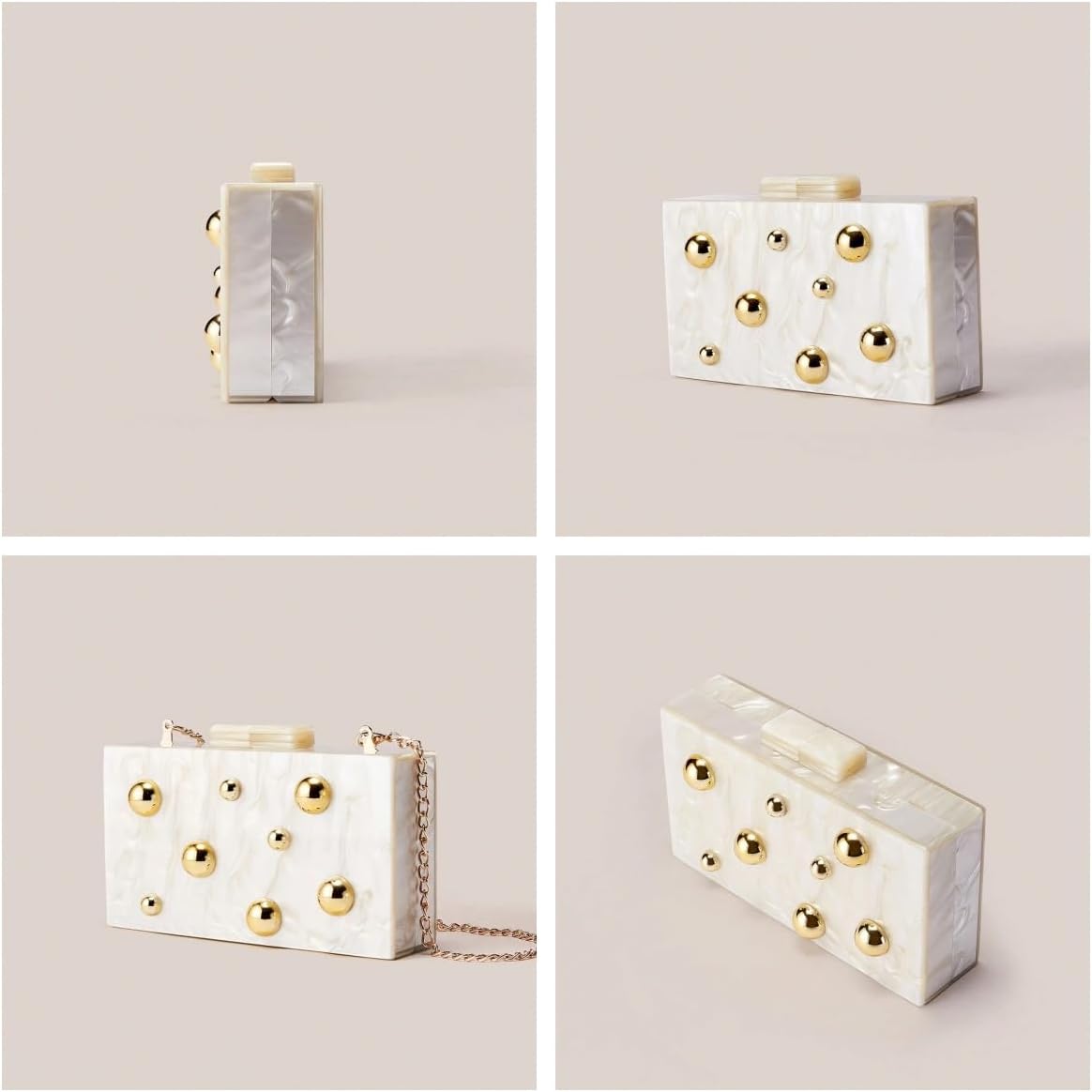 RomanticDesign Women Unique Acrylic Clutch Purse Chain Shoulder Bag Prom Party Wedding Handbag with Embedded Beads