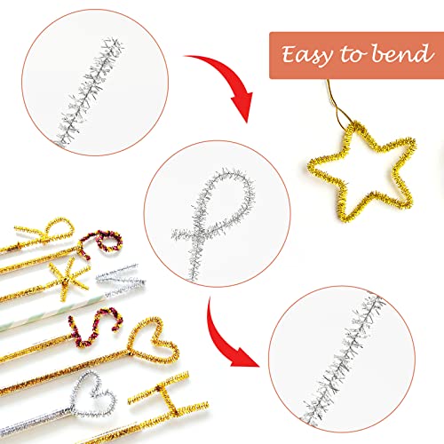 G2PLUS Gold & Silver Glitter Pipe Cleaners - 100 Pcs, 30cm, 6mm for Craft & Christmas Ornament Making, Gold and Silver - Image 3