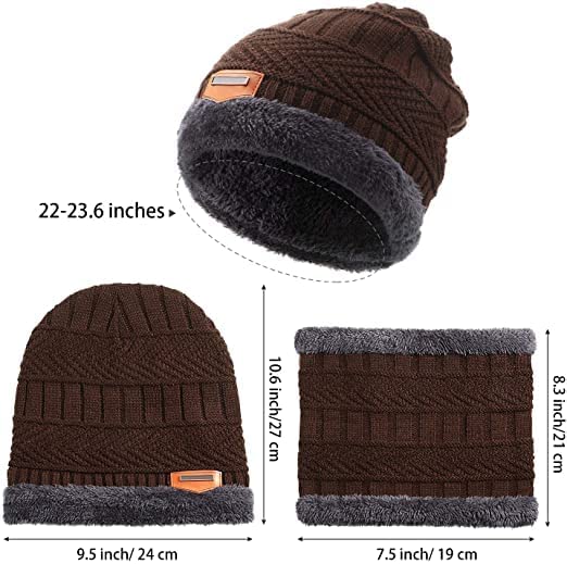 Kolva Kids Hat Scarf Set Warm Fleece Knit Beanie Cap Scarf Mask for Boy Girls Children Brown Color 1