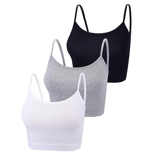 M-Aimee 3 Pieces Spaghetti Strap Tank Adjustable Camisole Top Crop Tank Top for Sports Yoga Sleeping - Black+gray+white - Medium