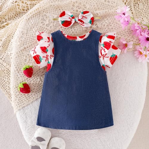 Image of Baby Girl Clothes Newborn Summer Outfits Cute Ruffled Romper Infant Suspender Skirt Set Headband 0-18 Months