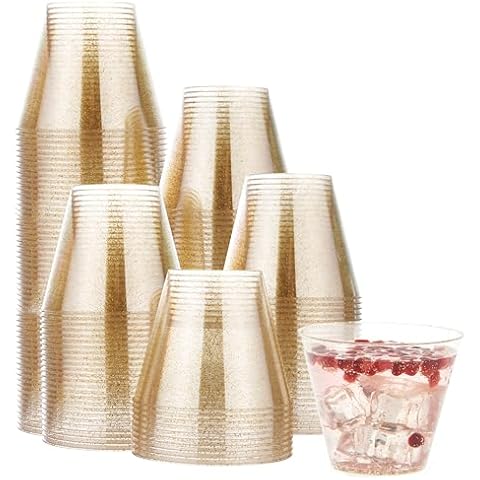 MATANA 120 Gold Glitter Plastic Cups Cover