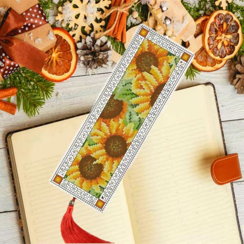 Diy Blank Canvas Bookmarks Beautiful Sunflowers Counted Cross Stitch Kits For Adult Kids Beginner Embroidery Crafts Needlework Bookmark For Student Gift 20X6Cm #TOP1