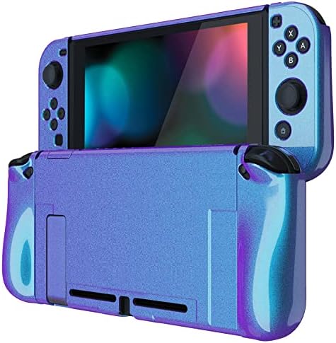 PlayVital UPGRADED Glossy Dockable Case Grip Cover for Nintendo Switch, Ergonomic Protective Case for Nintendo Switch, Separable Protector Hard Shell for Joycon - Chameleon Purple Blue