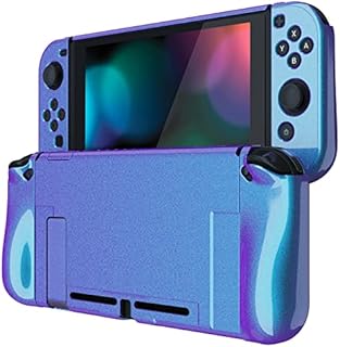 PlayVital UPGRADED Glossy Dockable Case Grip Cover for Nintendo Switch, Ergonomic Protective Case for Nintendo Switch, Separable Protector Hard Shell for Joycon - Chameleon Purple Blue