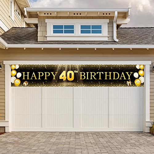 Image of TZSS Black & Gold 40th Birthday Banner Decorations - Extra Large 118 inchx20 inch Reusable Yard Sign for Men & Women, Over The Hill Party Decor Indoor Outdoor, 40 Year Old & Fabulous