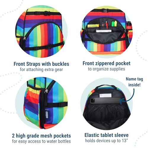 Image of Wildkin Kids Backpack for Boys & Girls, ECO rPET Recycled Lightweight 17 inch Large Bookbag with Padded Straps - Ideal for Middle School, Travel & Daycare, Ages 7-14 - Rainbow Stripe