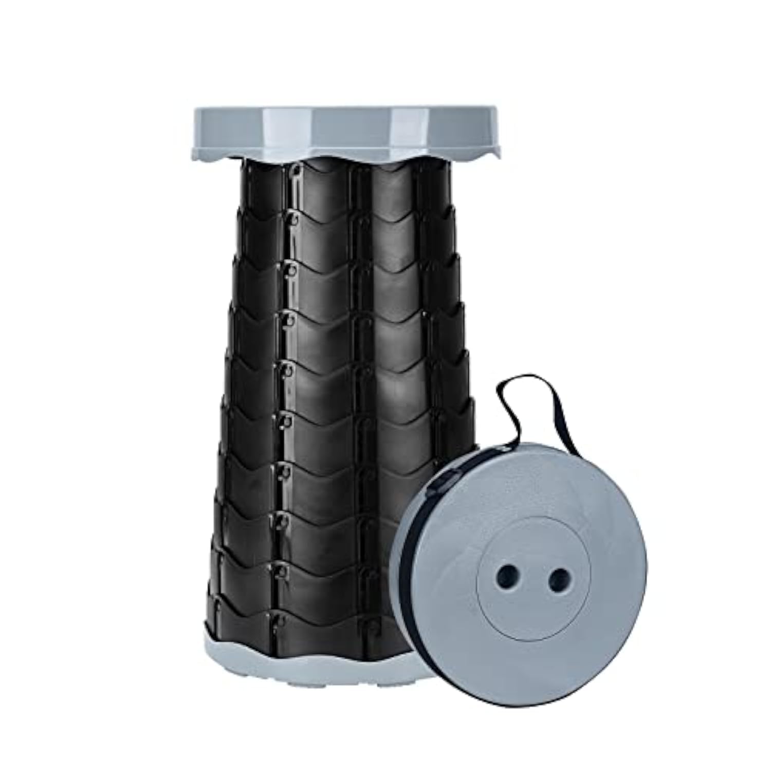 Podazz Taburete Plegable Portátil, Taburete Telescópico Ligero, Altura Ajustable 6,5-46cm, Carga 397 LB, para Exteriores, Senderismo, Pesca, Barbacoa, Interior, Viajes, Fiestas (Gris)