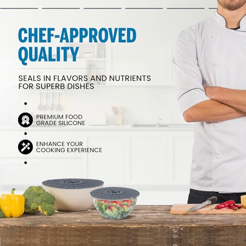 Image of Microwave Cover Silicone Lids - Set of 5: 6, 8, 10, 12 and 13.8 inches - Suction Covers for Pots, Pans, Bowls, Cups, Skillets - Splatter Protection - Easy Food Storage - BPA Free