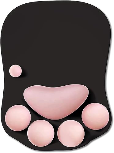Miniatura 10 de Wesappinc. Tapete para mouse con soporte para muñeca de silicona suave de pata de gato, antideslizante y ergonómica, tapete para mouse para la