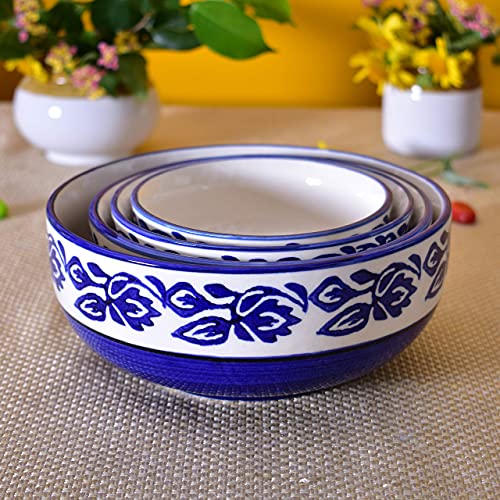 Image of Ceramic Mixing Bowl Set - 4 Pieces (1500ml, 800ml, 600ml, 400ml), Blue Vine - Durable, Microwave & Dishwasher Safe - Ideal for Mixing, Serving & Storage