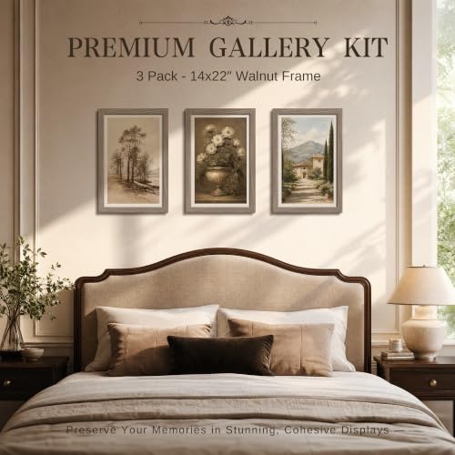 Image of VCK 14x22 Picture Frame Set of 3, Walnut Wood Frames for Wall Decor