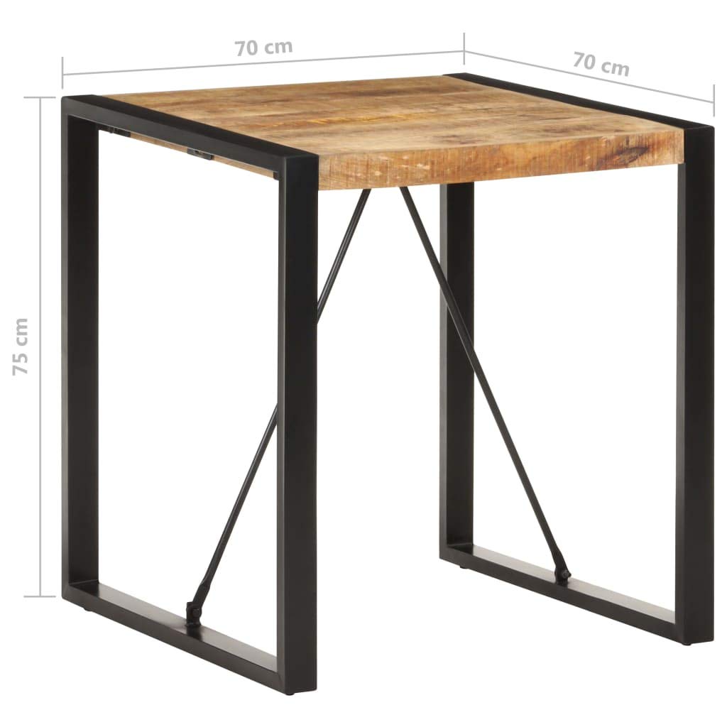Tavolo da pranzo 70 x 70 x 75 cm in legno massello di mango grezzo con gambe in acciaio verniciato a polvere, tavolo da bistrot stabile e durevole