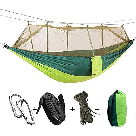 KEPEAK Single & Double Camping Hammock with Mosquito Net and Tree Straps, Lightweight Nylon Portable Hammock, Best Parachute Hammock for Backpacking, Camping, Travel, Beach, Yard Cover