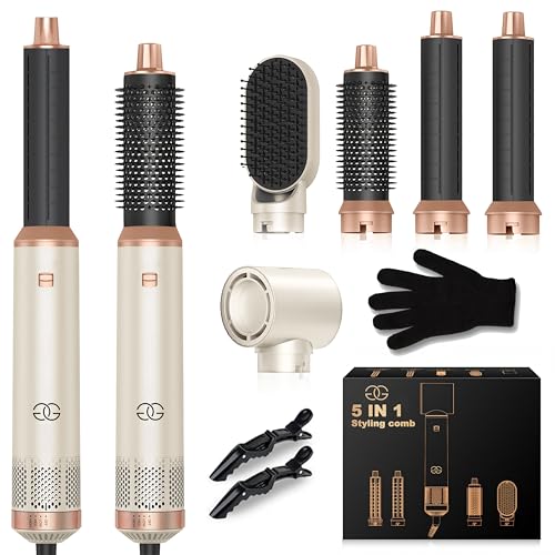 Brosse Soufflante avec 5 accessoires, Golden Goods Multistyler Sèche-cheveux, Airstyler 5-en-1, pour sécher, Brosse Coiffante Chauffante, Pour Lisser,...