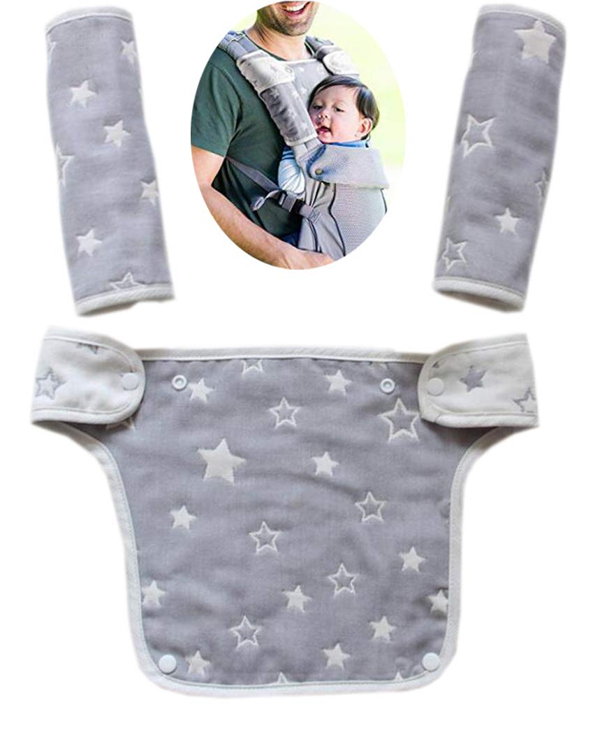 Baby Carrier Reversible Teething Drool Pads Fits Ergobaby Four Position 360  3-Piece Set for Most Baby Carrier (Grey Star)