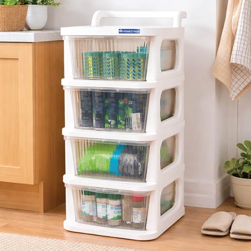 Image of Homestrap 4 Layer Multipurpose Drawer Cart with Wheels | Rolling Storage Organizer for Kitchen, Bedroom, Kids Room & Office | Spacious Drawer Unit for Daily Home Essentials