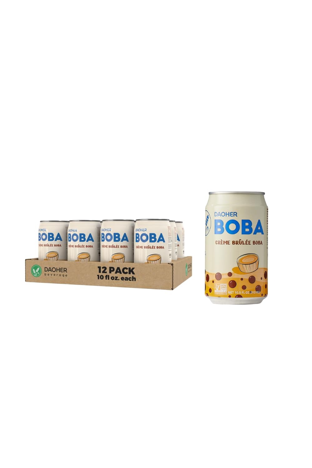 DaoHer Crème Brûlée Boba, Pack of 12 – Ready to Drink, 10.5 Fl Oz Each – Bubble Tea with Tapioca Pearls – Creamy Taiwanese Milk Tea – Shelf-Stable