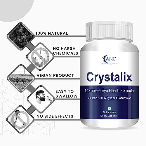 Image of ANC Crystalix Eye Supplement Lutein, Zeaxanthin, Vitamin A, Vitamin B2, Vitamin E Support Eye Health, Helps in Improve Vision, Kids & Adults, Digital Safe Guard, Blue Light, Veg 60 Capsules-Pack of 3