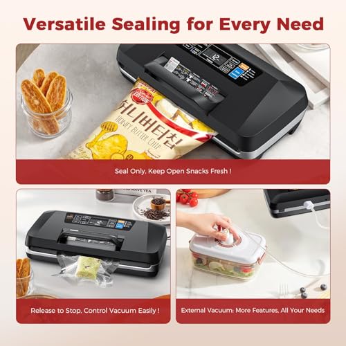 Image of ROUUO 95KPa Vacuum Sealer, Automatic Food Vacuum Sealer Machine with Double Seal Strip, 10 Modes for Wet /Dry /Canister Food, Built-in Cutter & Roll Storage, Complete Starter Kit - 230W Fast