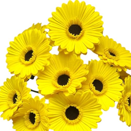 Image of Garden Art Artificial 5 Pcs Gerbera Flower Sticks, 33 cm, RealTouch Natural Looking | Silicone Decorative Bunch for Home GAAGFB-1H-33Y (Yellow)