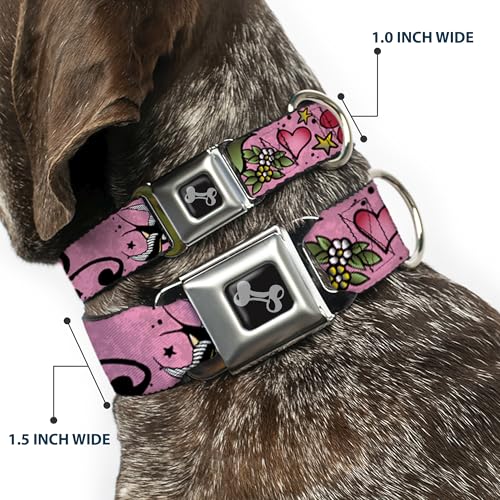 Collier de chien imprimé oiseaux rose Buckle Down avec sangle réglable ultra résistante