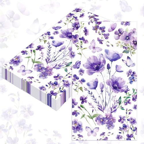 40 serviettes violettes à motif floral pour fêtes de thé mariages papillons fêtes de mariée