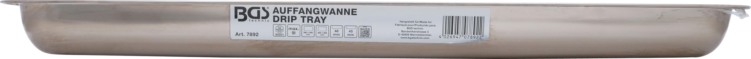 BGS 7892 | Vaschetta raccolta | acciaio inox | 600 x 400 mm | 9 l