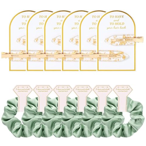 12 PCS Bridesmaid Proposal Gifts Bridesmaid Hair Clips Scrunchies Bridal Shower Gifts Silk Satin Soft Hair Accessories Wedding Favor Women Girls