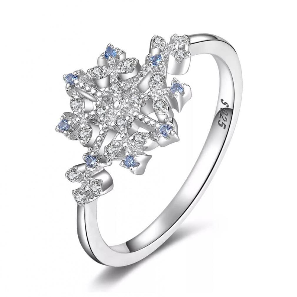 Bague flocon de neige en argent 925 et spinelle bleu brillant