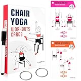 COARVXA Chair Yoga Workouts for Women-58 Exercise Cards with Chair Yoga，ncludes 4-Week Challenge,2 Rings& Dry-Erase for Easy Organization-Home, Gym or Studio (Red)