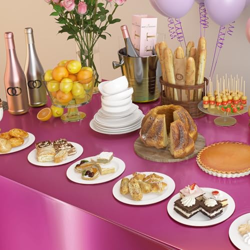 Image of 4 Pack Plastic Tablecloths Disposable Tablet Cover Pink 54 x 108 in | Foil Glitter Table Cloth for Rectangle Tables Indoor / Outdoor Party Decorations Birthday Princess Bridal Wedding Christmas
