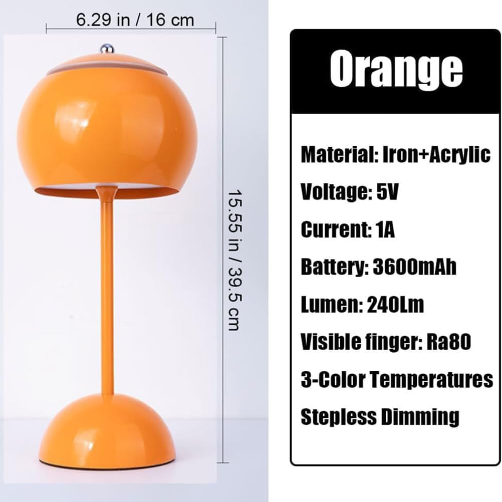 AoLa LED Pilzlampe Kabellos Akku Pilz Tischlampe Dimmbar mit Touch Control Tischleuchte USB Aufladbar 3600mAh Batteriebetrieben Mushroom Lampe Nachttischlampe Tragbar Pilz Lampe Deko,Orange