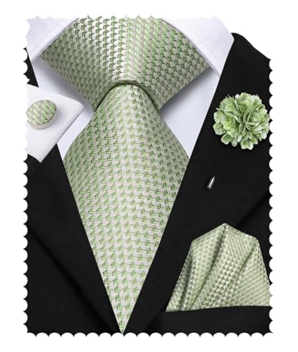 Image of Hi-Tie Mens Paisley Floral Striped Ties Set Silk Necktie and Lapel Pin for Men Pocket Square Cufflinks Set Business Wedding