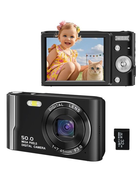 Appareil Photo Numérique Compact Portable 4K, 50MP Autofocus Digital Camera avec Écran IPS 2,8',...