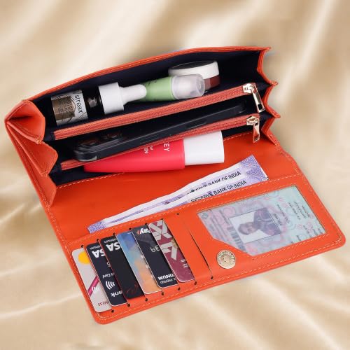 Image of Steve Jhonson Leather Wallet for Women - Mini Hand Purse with Card Holder - Women Stylish Clutch Purse - Cute Mini Ladies Wallet for Daily Use - Fancy Ladies Purse with Slim Design (Orange)