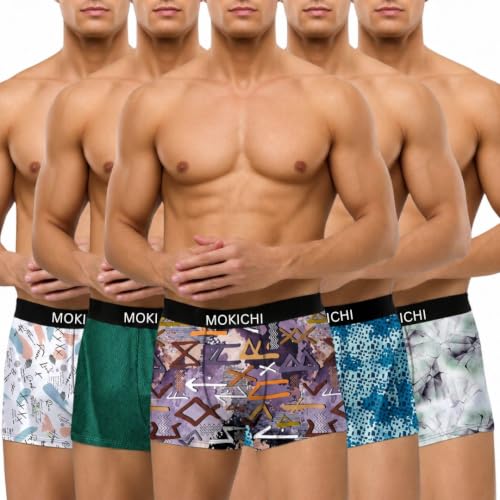 Image of Men's Printed Boxer Briefs | Stretchable Trunks with Comfortable Elastic Waistband | Multicolour Innerwear Pack of 5