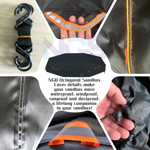 Image of NGB Octagon Sandboxes Cover,with 4 Windproof Hooks 4 Reflective Handles and Elastic Pull Cord ，600D Oxford Garden Canopy Sandpit Pool Protection Cover Dustproof and Waterproof (Black,86x79x9inch)