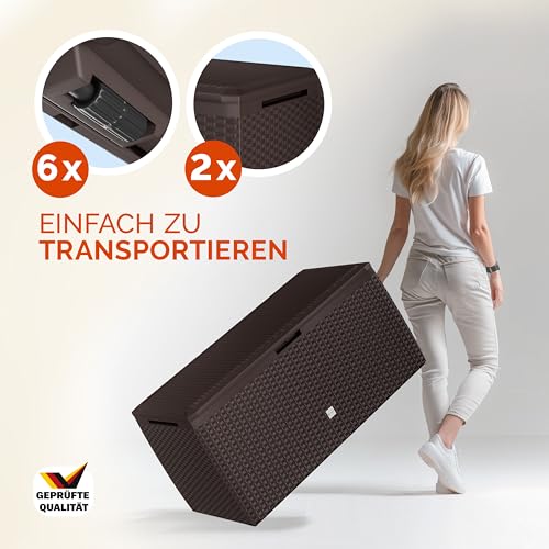 Deuba Auflagenbox Rato Plus Rollen Griffe 100 kg belastbar Smart Click System Truhe Gartenbox Kissenbox Braun - 7