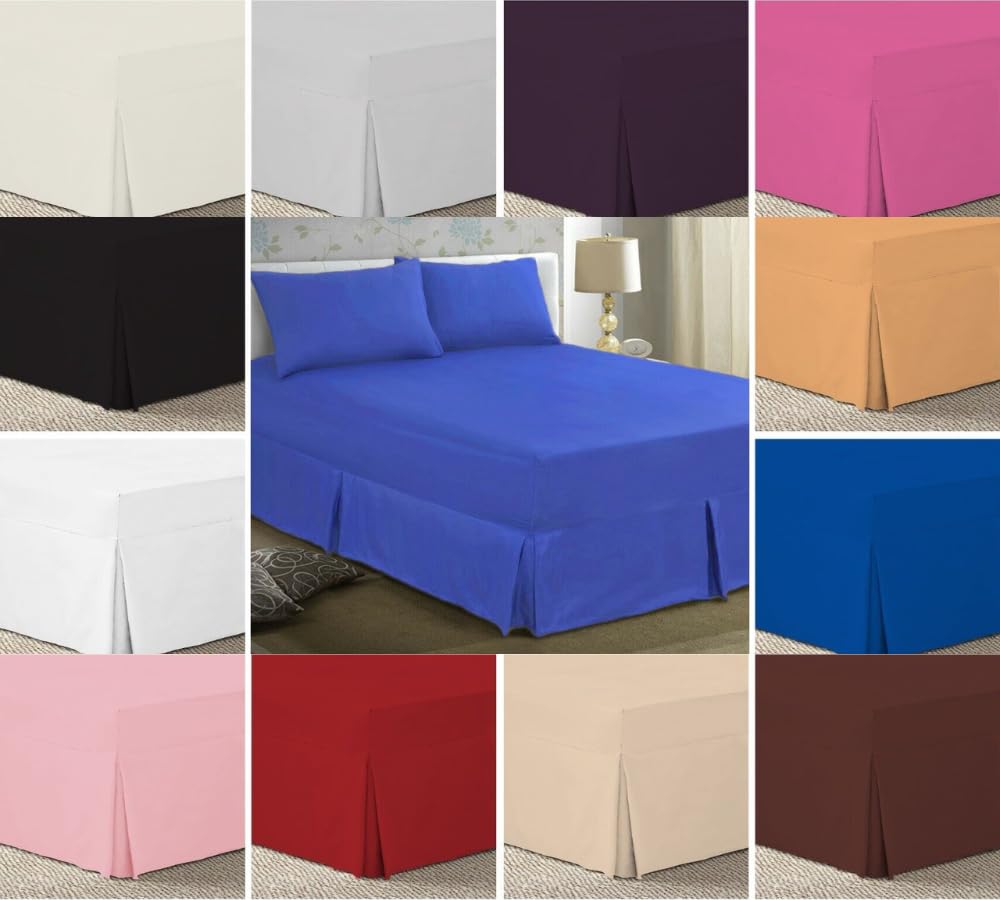 100% Egyptian Cotton Deep Fitted Pleated Valance Sheets 12" Inch Box Depth, Plain Pleated 200 Thread Count 40cm Drop Frilled Valance Bed Sheet (Black, Double 137 x 190 cm)