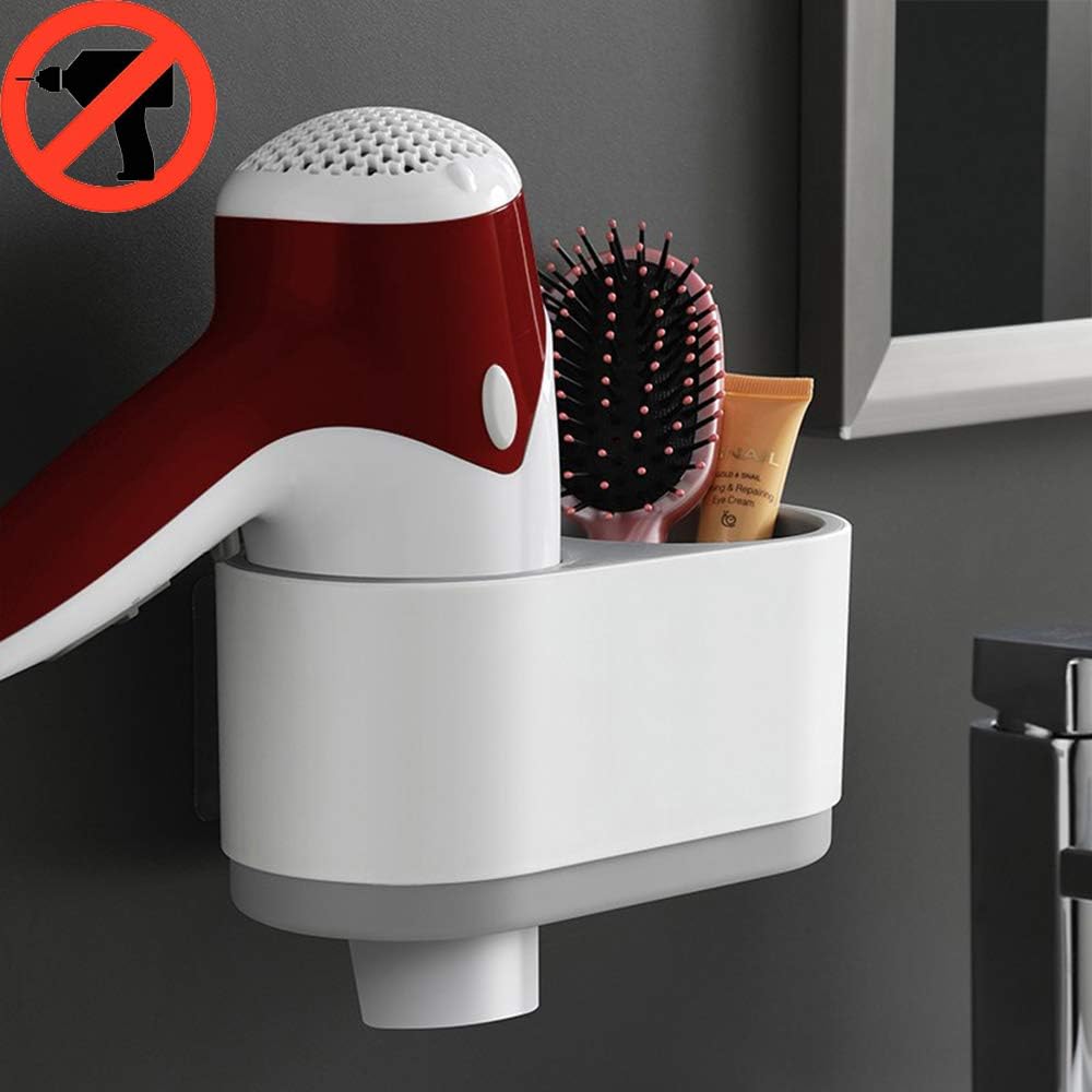iHEBE Adhesive Hair Dryer Holder No Drilling Wall Mount Hair Care Styling Tool Organizer Storage for Blow Dryer Curling Wand Straightener Brushes Hang Inside or Outside Cabinet Doors