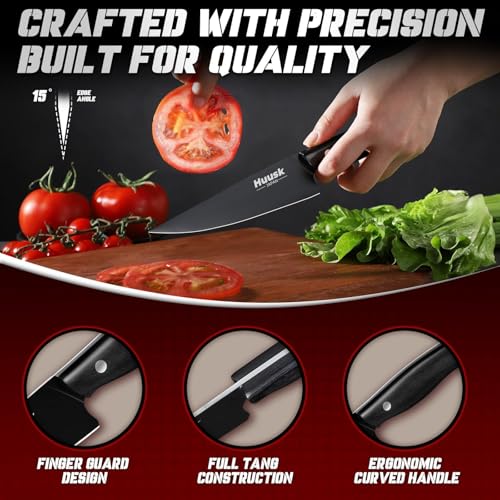 Image of Huusk Japanese Kitchen Utility Knife 5.7in - Titanium Coating Blade Small Kitchen Knife, Sharp Mini Chef Knives for All Purpose, High Carbon Stainless Small Chef Knifes, Gifts Idea for Men