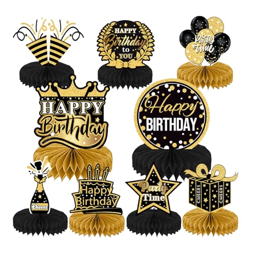 Bubaxuce Ensemble De 9 Pièces De Décorations De Table Noires Et Dorées sur Le Thème Anniversaire avec des Alvéoles pour Homme Et Femme Célébration...