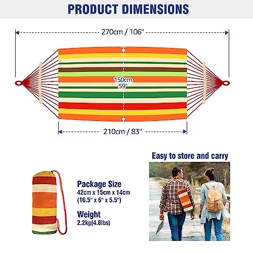 Anyoo Garden Cotton Hammock Comfortable Fabric Hammock With Spreader Bar Durable Hammock Up To 450Lbs Portable Lightweight Hammock With Travel Bag,Perfect For Camping Outdoor/Indoor Patio Backyard #TOP1