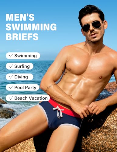 Arjen Kroos Men's Swim Briefs Sexy Bikini Contrast Color Swimsuit Swimming Briefs with Drawstring4